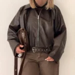 بامبر چرم دخترانه قهوه ایی