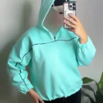 دورس نیم زیپ کلاه دار فیروزه ایی