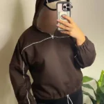 دورس نیم زیپ کلاه دار قهوه ایی