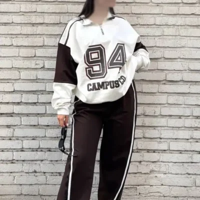 ست نیم‌زیپ دورس پنبه ۲ نخ قهوه ایی