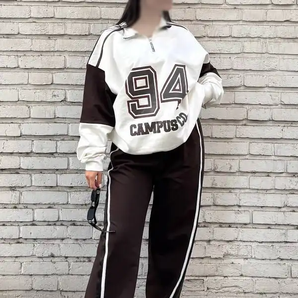 ست نیم‌زیپ دورس پنبه ۲ نخ قهوه ایی