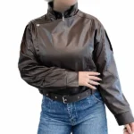 بامبر چرم دو یقه قهوه ایی یقه بسته