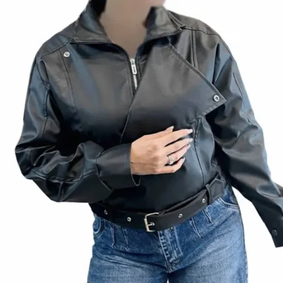 بامبر چرم دو یقه مشکی