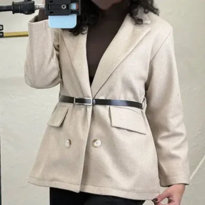 کت ۴ دکمه دخترانه کرم صدفی