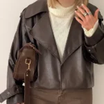 کراپ کت یقه انگلیسی قهوه ایی