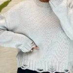 بافت دخترانه مدل 1405 رنگ سفید و طوسی