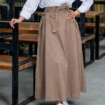 دامن 3 پیل کمربنددار رنگ موکا