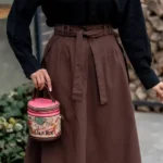 دامن 3 پیل کمربنددار قهوه ایی