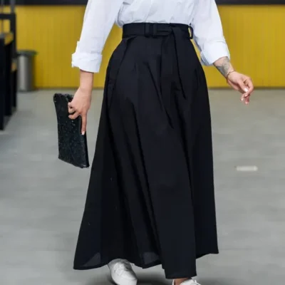 دامن 3 پیل کمربنددار مشکی