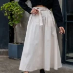 دامن 3 پیل کمربنددار کرم روشن