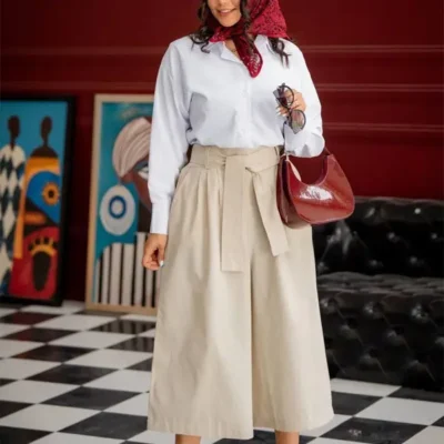 دامن شلواری دخترانه شیک کرم روشن