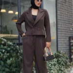 ست كت و شلوار دخترانه قهوه ای