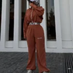 سوییشرت شلوار دخترانه اسپرت قهوه ایی روشن