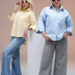 شومیز استین 3 ربع زرد و ابی