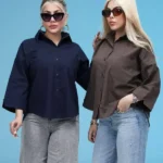 شومیز استین 3 ربع سرمه ایی و قهوه ایی