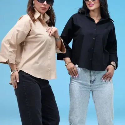 شومیز استین 3 ربع کرم روشن و مشکی