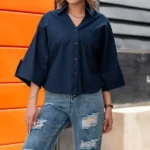 شومیز استین پاگون دخترانه سرمه ایی