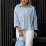 شومیز باکسی زنانه آبی روشن