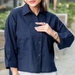 شومیز باکسی زنانه سرمه ایی