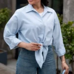 شومیز جلوگره دخترانه آبی روشن