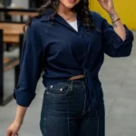 شومیز جلوگره دخترانه سرمه ایی