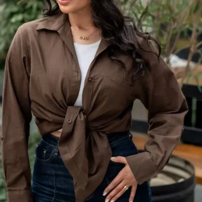 شومیز جلوگره دخترانه قهوه ایی