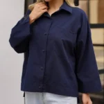 شومیز دخترانه دکمه دار سرمه ایی