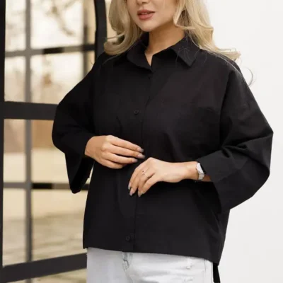 شومیز دخترانه دکمه دار مشکی