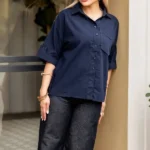 شومیز دخترانه چاک دار 3 دکمه سرمه ایی