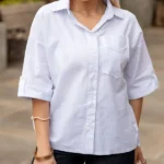 شومیز دخترانه چاک دار 3 دکمه سفید