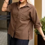 شومیز دخترانه چاک دار 3 دکمه قهوه ایی