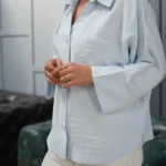 شومیز دکمه دار مجلسی آبی روشن