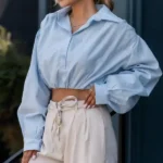 شومیز کراپ دخترانه آبی روشن