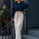 شومیز کراپ دخترانه سرمه ایی