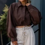 شومیز کراپ دخترانه قهوه ایی