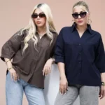 شومیز یقه هفت دخترانه سرمه ایی و قهوه ایی