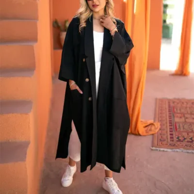 مانتو 6 دکمه بغل چاک دار مشکی