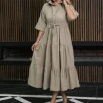 پیراهن دخترانه بلند کرم بژ