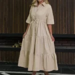 پیراهن دخترانه بلند کرم روشن