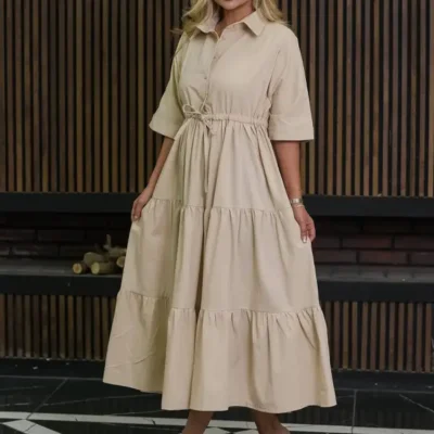 پیراهن دخترانه بلند کرم روشن