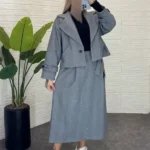 کت دامن فوتر جناقی طوسی رنگ