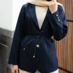 کت دخترانه دو دکمه کمربند دار هرمس سرمه ایی