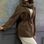 کت دخترانه دو دکمه کمربند دار هرمس قهوه ایی