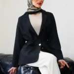 کت دخترانه دو دکمه کمربند دار هرمس مشکی