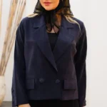 کت دو دکمه جیب دار سرمه ایی