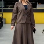 کت و دامن دخترانه 2 دکمه قهوه ایی